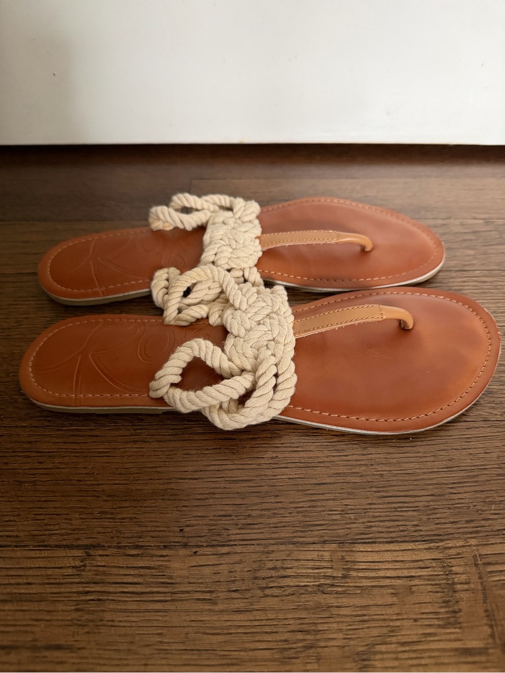 Roxy Braided Rope Toe-Post Sandals in Beige and Tan